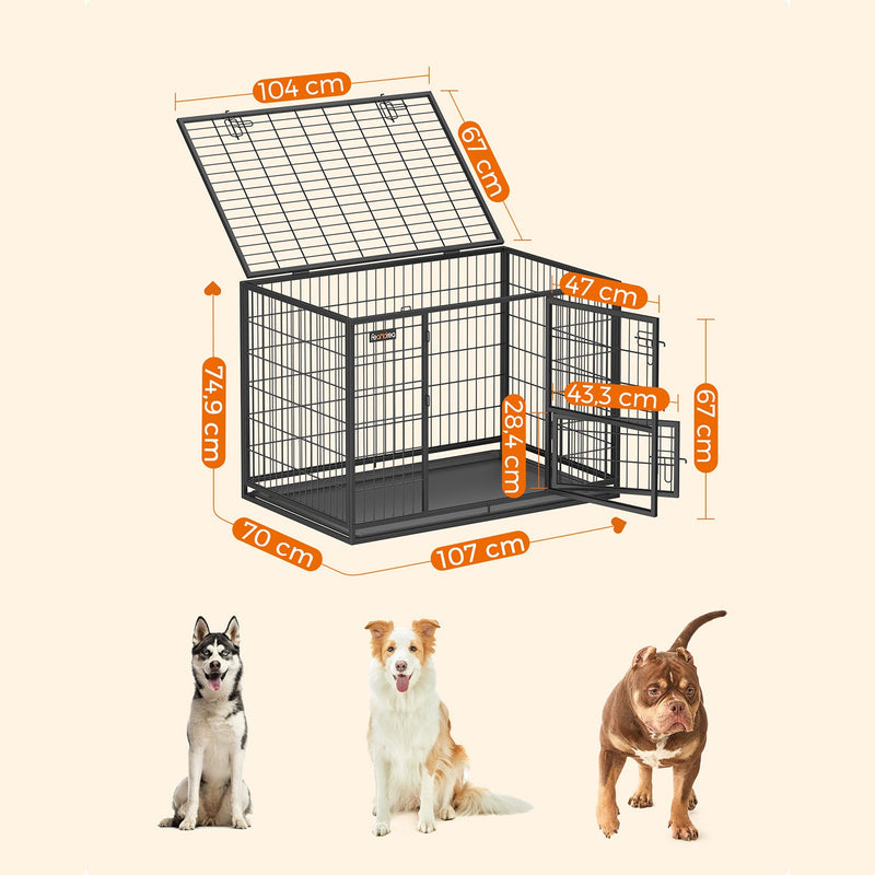 Hund Cage - Mesh Box - Puppy Run XL - Med 2 døre - 107 x 70 x 74,9 cm - Sort