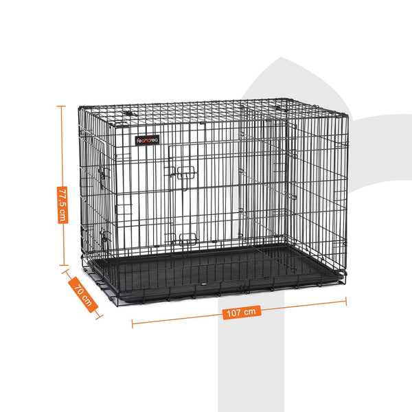 Hundbur - hundbox - 2 dörrar - 107 x 70 x 77,5 cm - svart