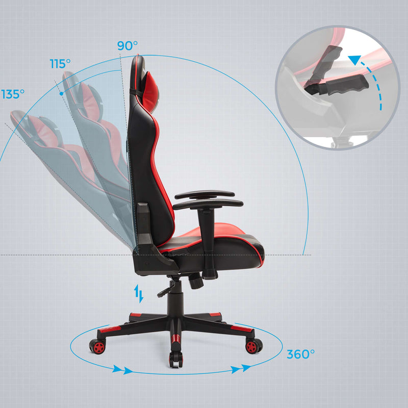 Spelstol - Office Chair - Ergonomic Office Chair - Justerbara armstöd - Svart / rött