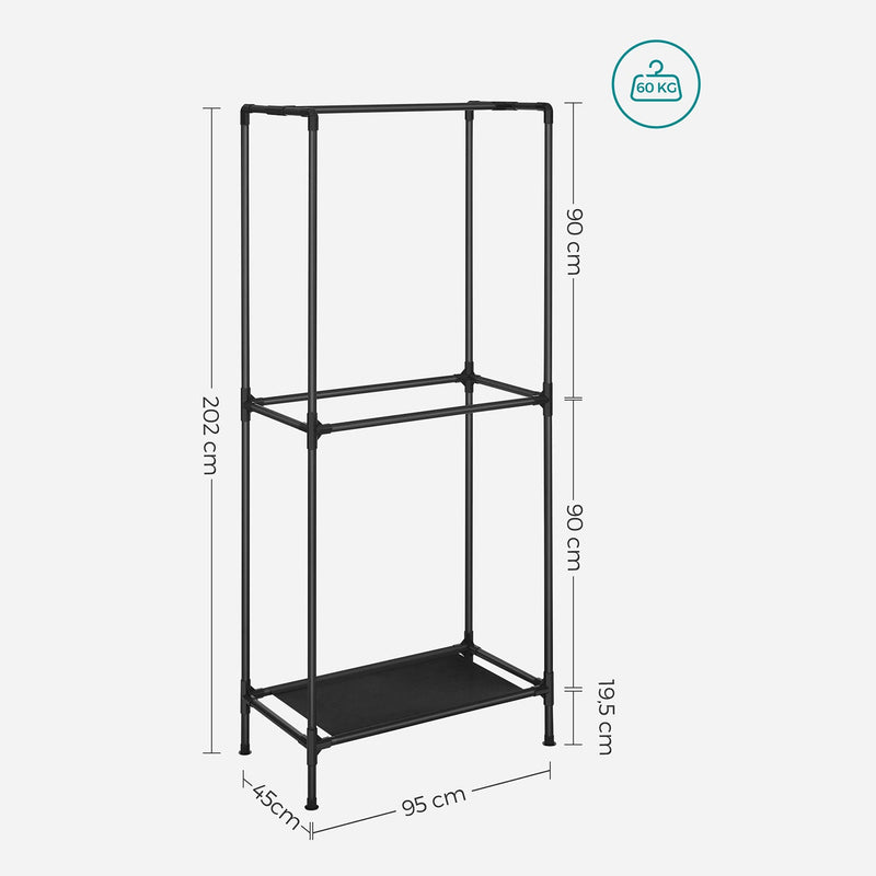 Rack de vêtements - avec 3 tiges suspendues et étagère de tissu - noir