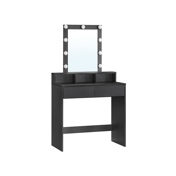 Dressing Table - Make -up Tabel - 2 sertare mari - cu oglindă și iluminat - negru