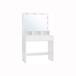 Toalettbord - Make -Up Table - Cosmetics Table - Med 9 LED -lampor - med spegel - 2 lådor och 3 öppna fack - Modernt - vitt