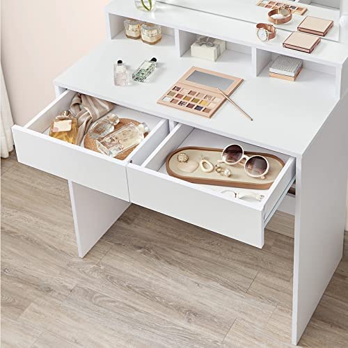 Kaptafel - Make-up Tafel - Cosmeticatafel - Met 9 LED lampen - Met spiegel - 2 laden en 3 open vakken - Modern - Wit