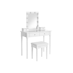 Dressing Table - Makeup Table - 2 sertare mari - cu oglindă și iluminare - cu scaun - alb