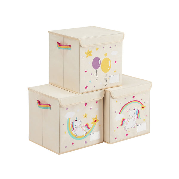 Cutie de depozitare - cu capac - set de 3 - Coș de depozitare - Depozitare pentru jucării - bej