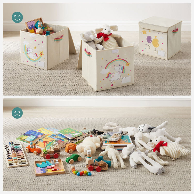 Boîte de rangement - avec couvercle - Ensemble de 3 - Panier de stockage - Stockage de jouets - Beige