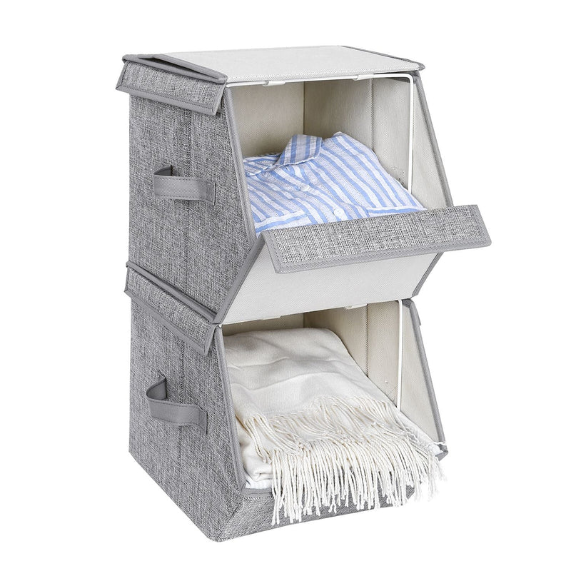 Boîte de rangement empilable - avec couvercle - Ensemble de 3 - gris