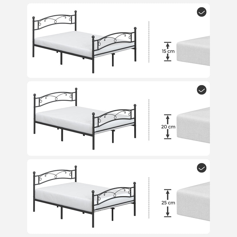 Double Bed - Bedframe - Metal Bedste - Svart