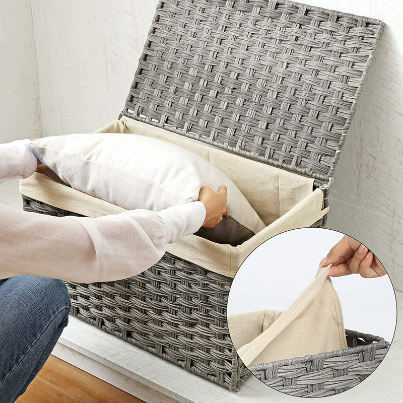 Opbergdoos - Opbergmand - Wasmand - Kussenmand - Opbergkist-  Polyrattan  - Grijs