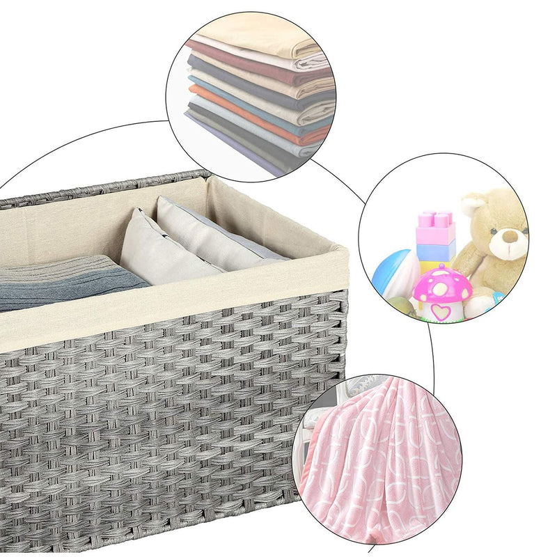 Opbergdoos - Opbergmand - Wasmand - Kussenmand - Opbergkist-  Polyrattan  - Grijs