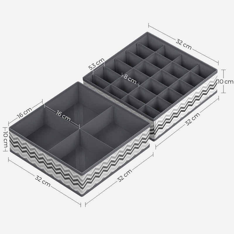 Boîte de rangement pour sous-vêtements - Ensemble de 2 - Disposition du tiroir - Gray