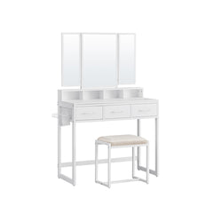 Make -Up Table - Dressing Table - Cosmetic Table - 3 skuffer - med spejl og afføring - Hvid