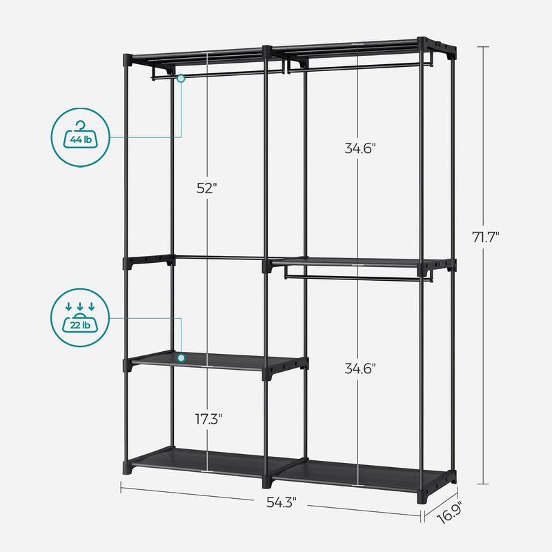 Garderobă - Dulap - Dulap detașat - Foldable - Suport pentru haine cu bețe de îmbrăcăminte - 112 x 43 x 165 cm - negru