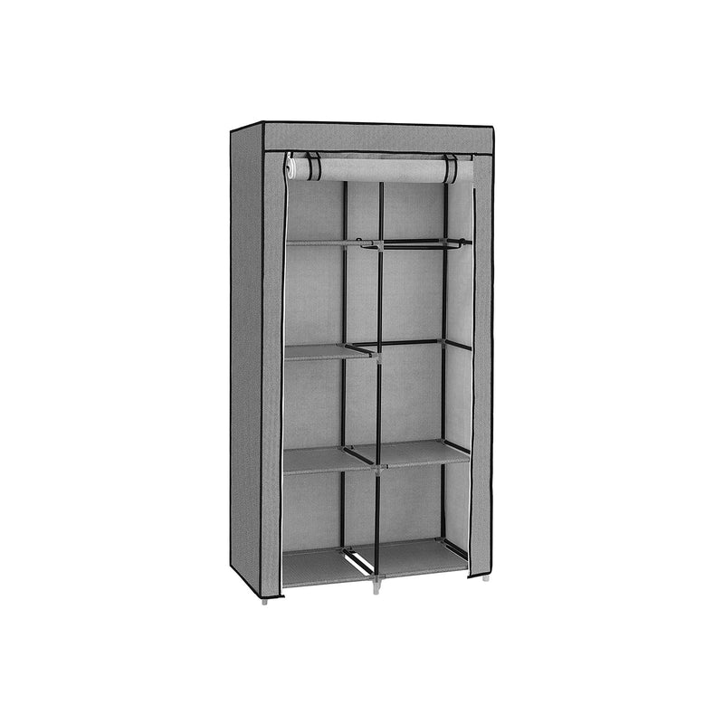 Armoire - boîtier en tissu - 2 tiges de vêtements - 6 planches - 88 x 45 x 168 cm - gris