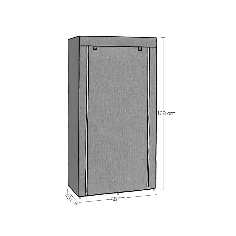 Vaatekaappi - kangaskotelo - 2 vaatekappaletta - 6 lautaa - 88 x 45 x 168 cm - harmaa