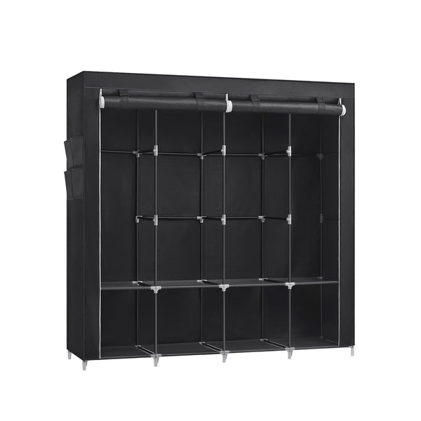 Armoire en lin - armoire - 45 x 170 x 167 cm - 4 sections suspendues - avec étagères - noir