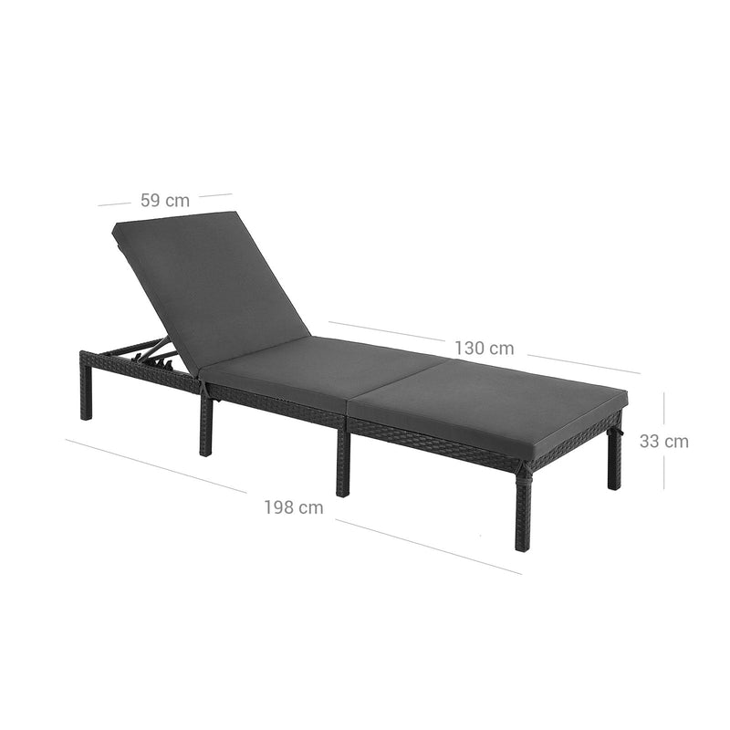 Lounger - Scaun de grădină - cu pernă - 5 cm grosime - spătar reglabil - 59 x 198 x 28 cm