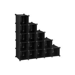 Shoe Rack - Plast - Rectangular - Shelf System - Med 15 fack - Kubskåp - Garderob - Svart