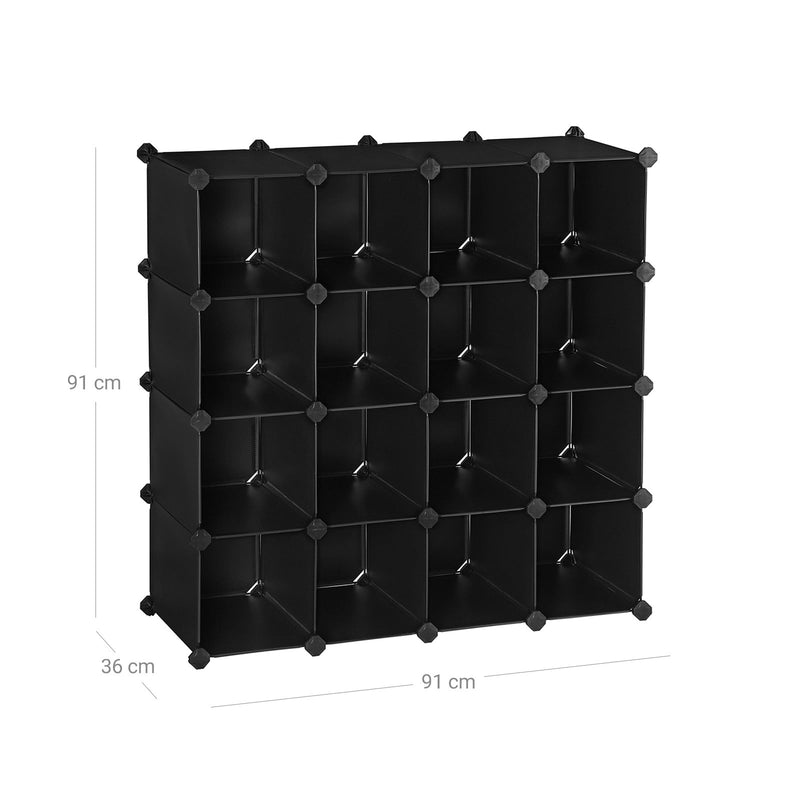 Pantof Rack - plastic - dreptunghiular - sistem de raft - cu 15 compartimente - dulap cub - garderobă - negru