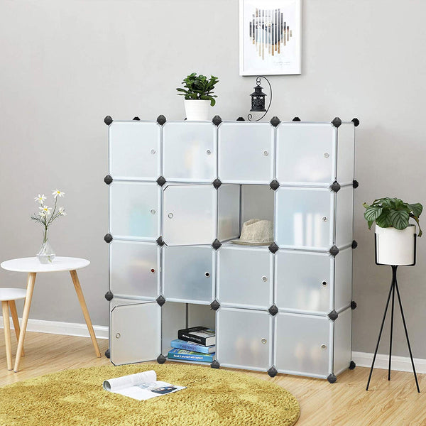 Armoire - avec portes - armoire de rangement - cubes - 15 pièces - transparente