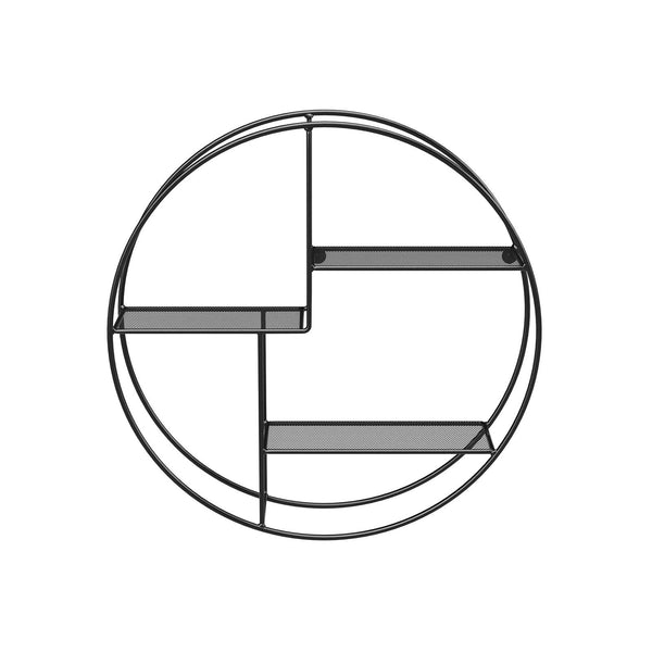 Industriële metalen wandrek - Rond met 3 metalen planken - Zwart