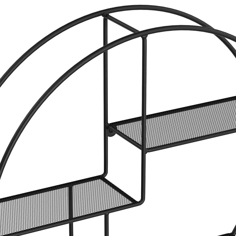Industriële metalen wandrek - Rond met 3 metalen planken - Zwart