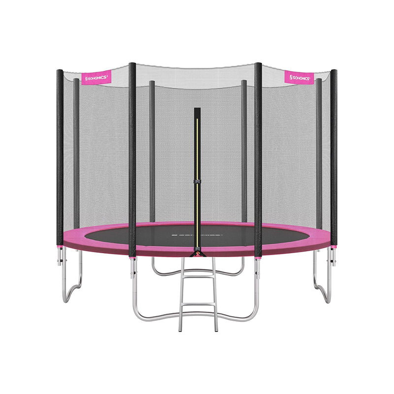 Trampoline Ø 305 cm - Ronde tuintrampoline -  met veiligheidsnet -  ladder en gepolsterde stokken -  veiligheidshoes - Roze