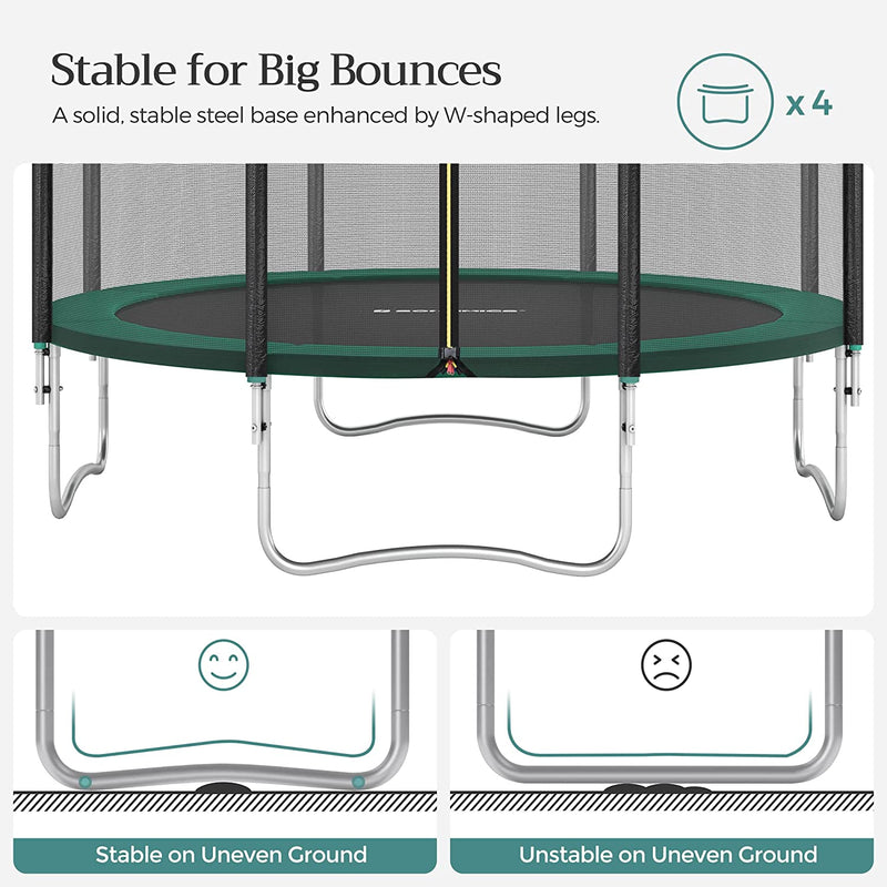 Trampoline Ø 305 cm - Trampoline de jardin ronde - avec filet de sécurité - avec échelle - vert