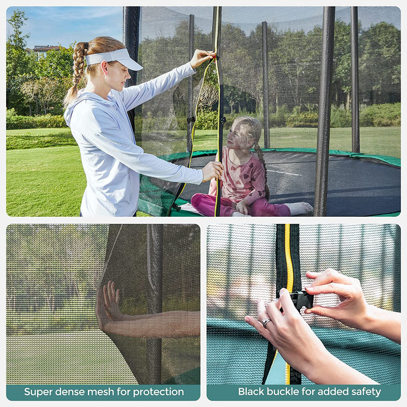 Trampolin Ø 305 cm - Rund trädgårdstrampolin - med säkerhetsnät - med stege - grön