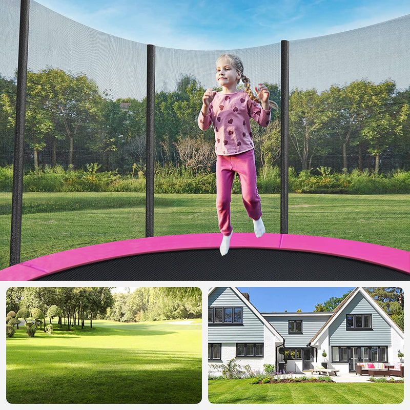 Trampolin - Garden Trampoline - Ø 366 cm - med sikkerhedsnet - med stige - lyserød