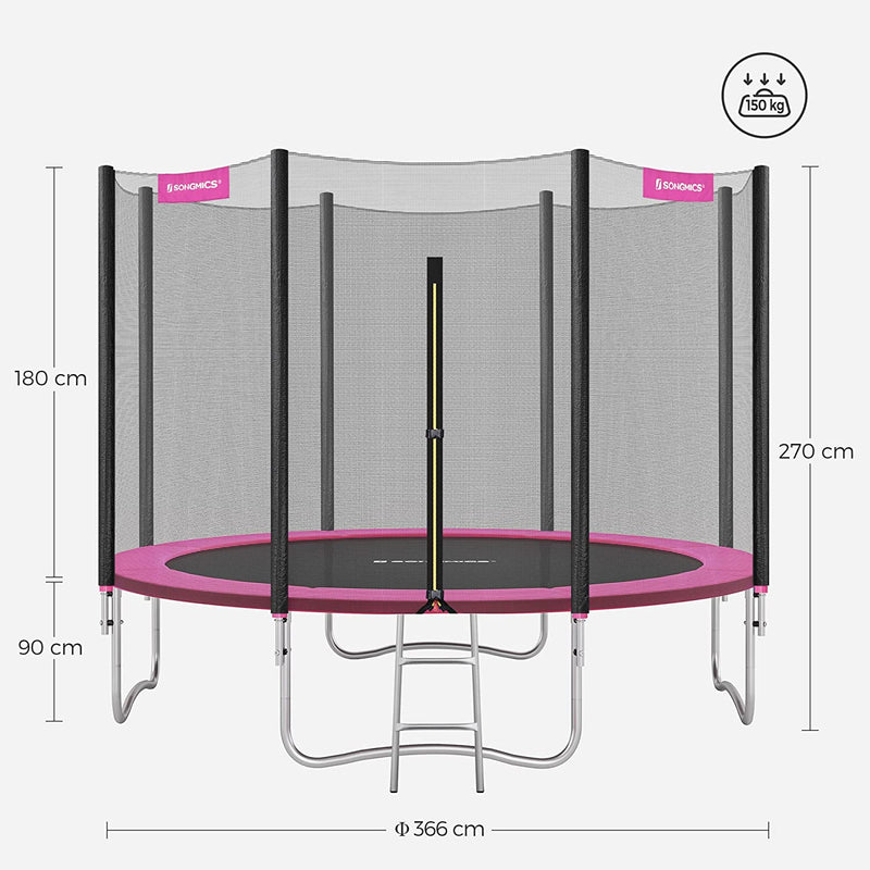 Trampolin - Garden Trampoline - Ø 366 cm - med säkerhetsnät - med stege - rosa