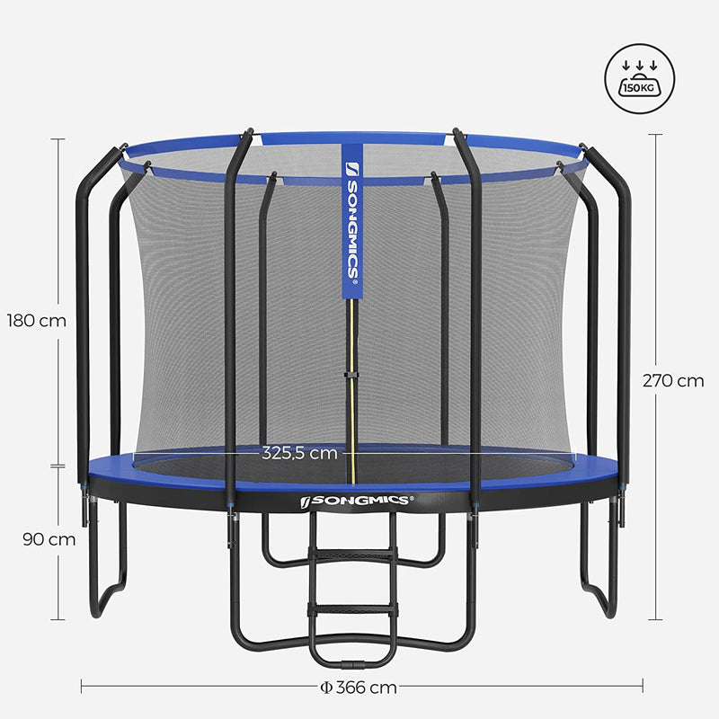 Trampoline - Rond - 366 cm -  Met veiligheidsnet en ladder - Donkerblauw