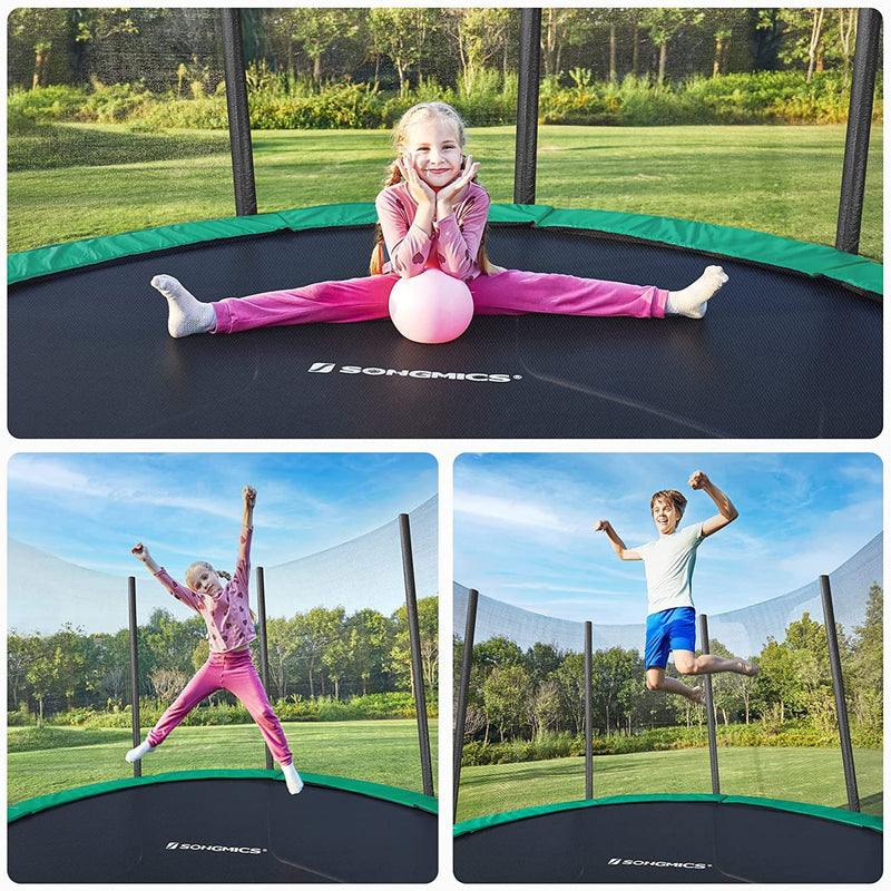 Trampoline Ø 366 cm - Round Garden Trampoline - Med sikkerhedsnet og stigen - sort -grøn