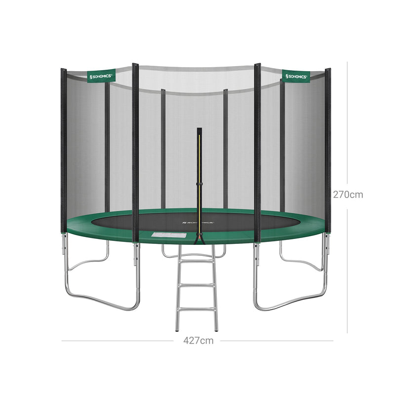 Trampoline - Trampoline de jardin - Ø 427 cm - avec filet de sécurité - avec escaliers - vert