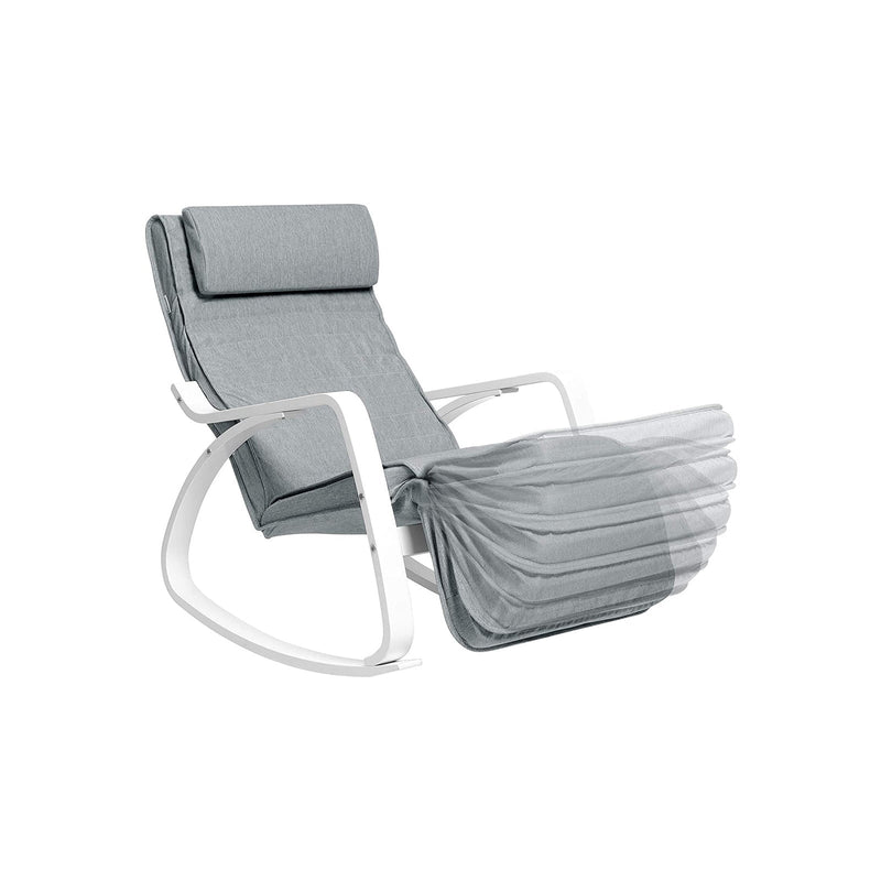 Chaise de roche - Chaise de détente - avec accoudoirs de bouleau - repose de pied réglable - gris - accoudoirs blancs