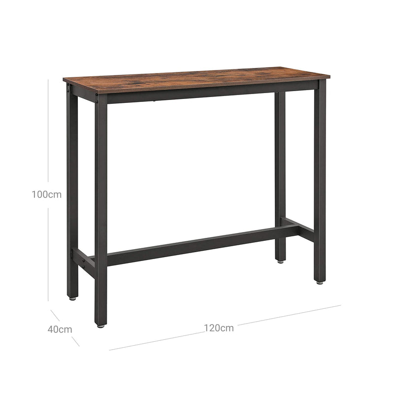 Masă de bar - îngustă - masă de bucătărie - blat - masă de bare dreptunghiulare - cadru metalic robust - 120 x 40 x 100 cm - negru maro