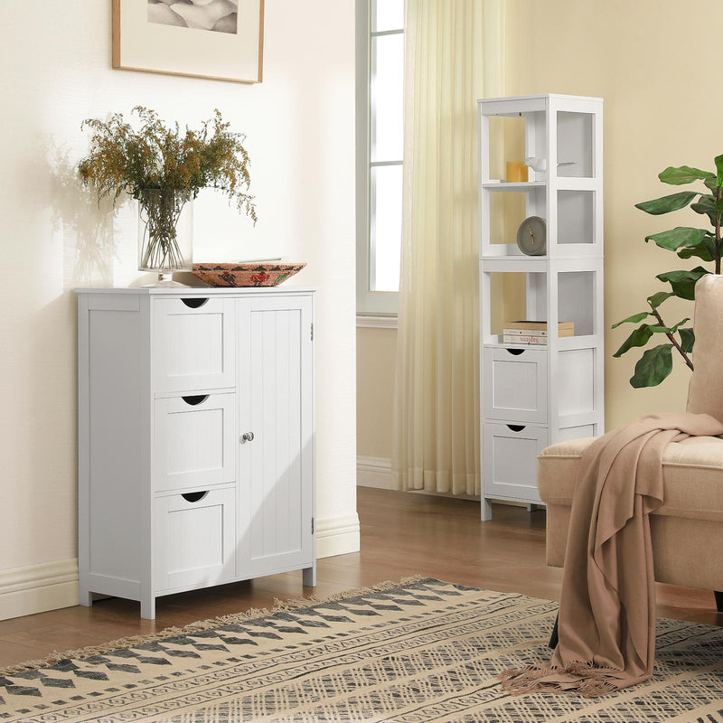 Meubles de salle de bain avec 3 grands tiroirs - armoire de salle de bain avec planche réglable - blanc