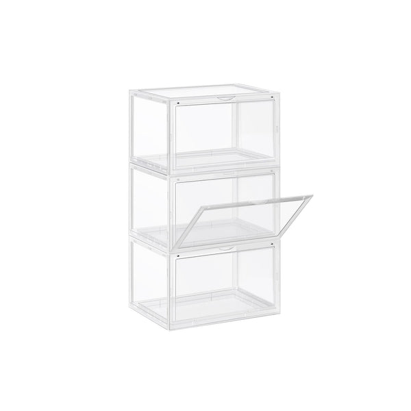 Cutie de pantofi - set de 3 - Organizator de încălțăminte stivuitoare - Cutie de plastic cu ușă transparentă