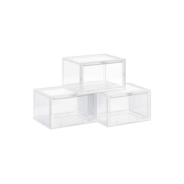 Cutie de pantofi - set de 3 - Organizator de încălțăminte stivuitoare - Cutie de plastic cu ușă transparentă