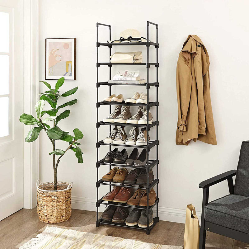 Sko rack - med 10 hylder - metalstål - 45x30x174cm - sort