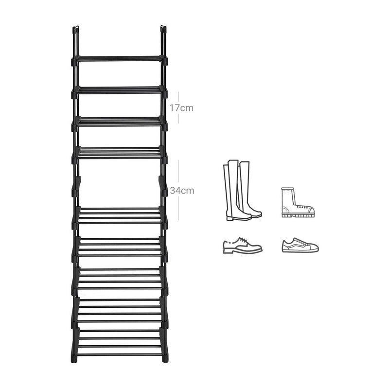 Schoenenrek - Met 10 planken - Metalen Staal - 45x30x174cm - Zwart