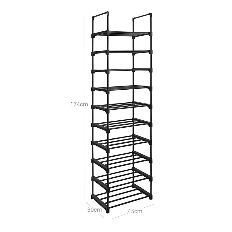 Pantof Rack - cu 10 rafturi - oțel metalic - 45x30x174cm - negru