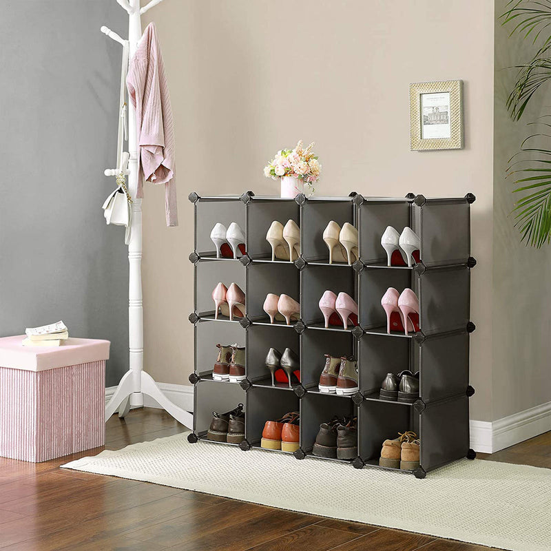 Rack à chaussures - boîtes de rangement - armoire cube - avec 15 compartiments - noir