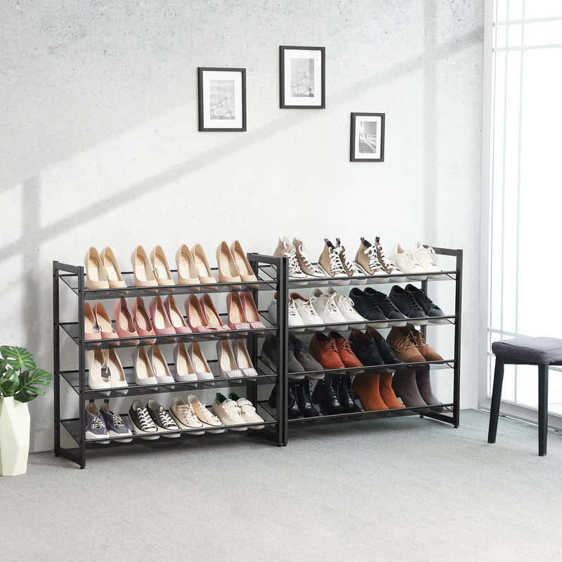 Rack à chaussures - avec 8 niveaux - Ensemble de 2 - Empilable 4-Stage - Organisateurs de chaussures - Metal - Black