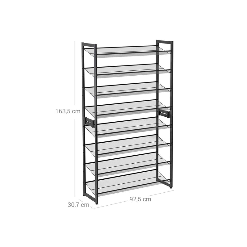 Sko rack - med 8 niveauer - sæt med 2 - Stabelbart 4 -scenen - skoarrangører - metal - sort