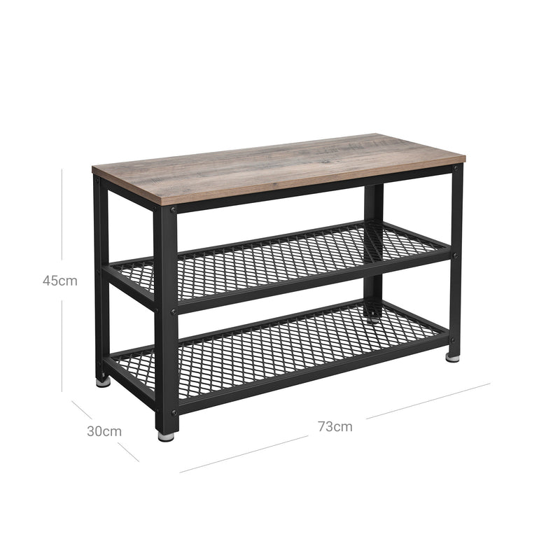 Sko bænk - sko rack - med 2 hylder - opbevaringsplads til sko - 73 x 30 x 45 cm - Grå -sort