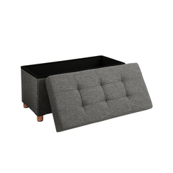 SEAT BOX - POUF - FODSTOOL - Med opbevaringsplads og låg - med træpootter - 76 x 38 x 40 cm - mørkegrå