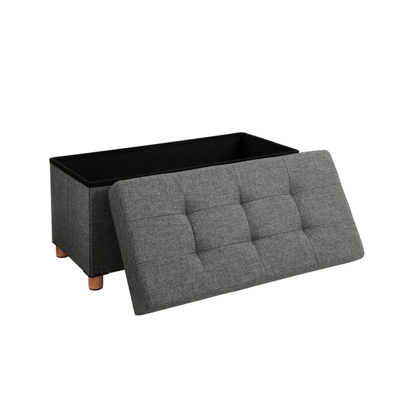 Seat Box - Pouf - Fotstol - med förvaringsutrymme och lock - med trälett - 76 x 38 x 40 cm - mörkgrå