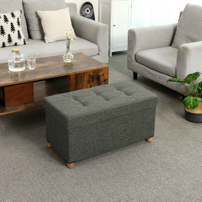 SEAT BOX - POUF - FODSTOOL - Med opbevaringsplads og låg - med træpootter - 76 x 38 x 40 cm - mørkegrå