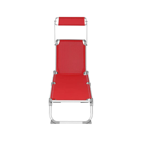 Chaise ensoleillée - avec toit - Lounger - Garden War Seat - Aluminium - dossier réglable - Pliage - Rouge